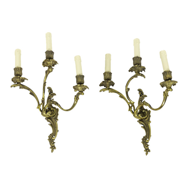 Pair Of Louis XV Style Sconces In Gilt Bronze, 1950s - Op480151