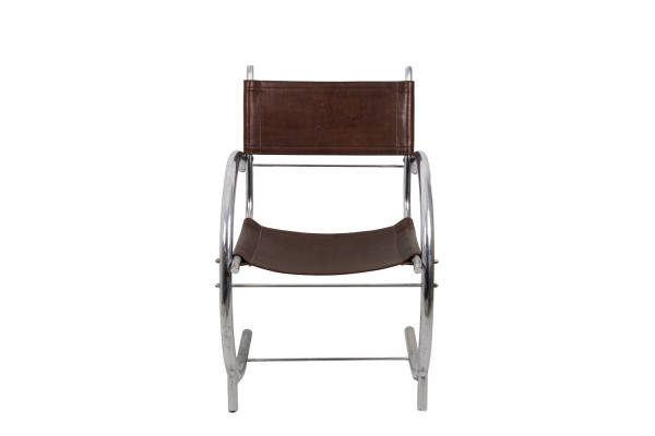 Armchair In Chromed Metal And Red Leather, 1930s - Ls3932651