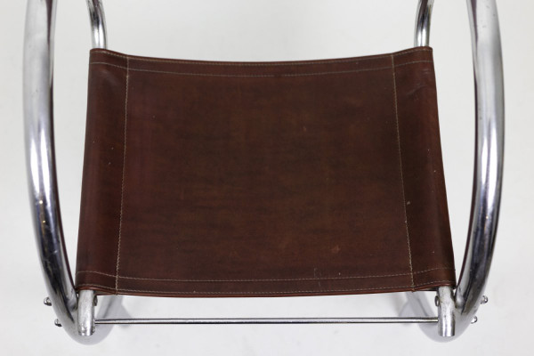 Armchair In Chromed Metal And Red Leather, 1930s - Ls3932651