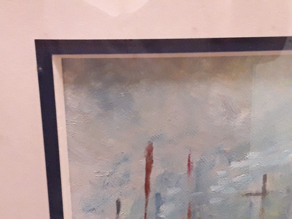 Peinture bateaux au port  signé ( S.wintrebert ) 
