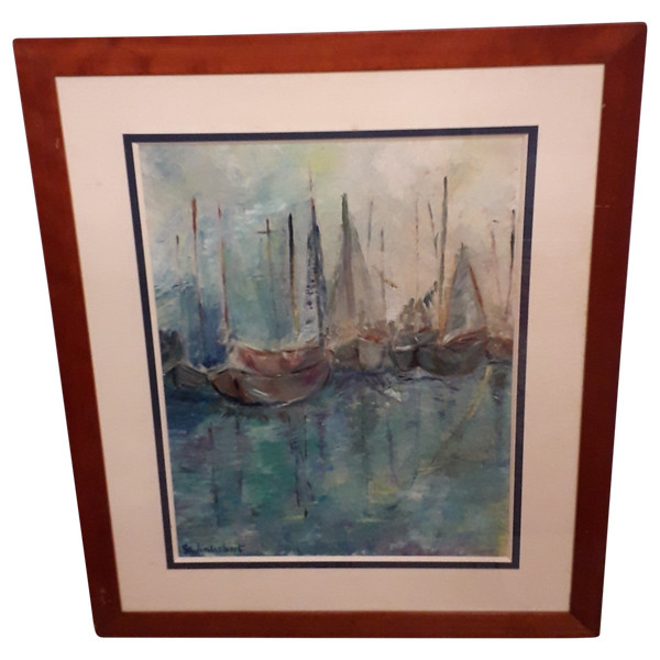 Peinture bateaux au port  signé ( S.wintrebert ) 