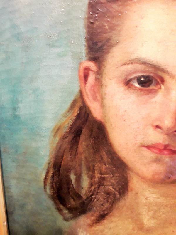 Painting oil on canvas portrait of the Viscountess of Clerval height 56.5 width 48.5 depth 6.5 cm