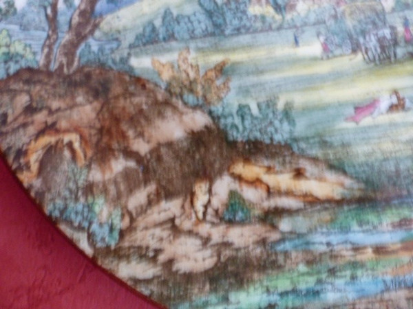Raro piatto Gien con decoro forte e paesaggio diam 29,8 cm