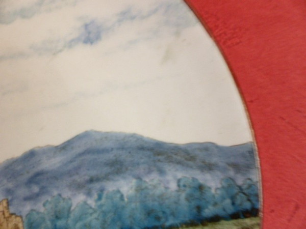 Raro piatto Gien con decoro forte e paesaggio diam 29,8 cm