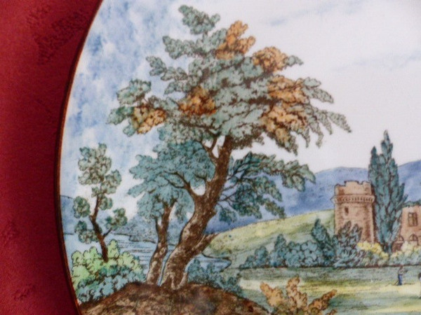 Raro piatto Gien con decoro forte e paesaggio diam 29,8 cm