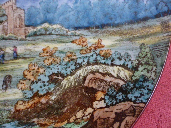 Raro piatto Gien con decoro forte e paesaggio diam 29,8 cm