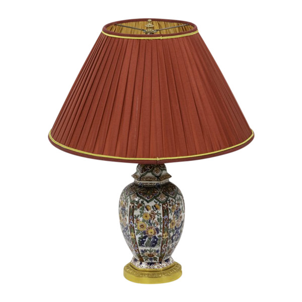 Piccola lampada in maiolica di Delft e bronzo dorato, 1880 circa - Ls2924231