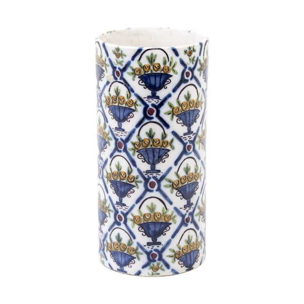 Polychrome Steingutvase, Dekor aus Klammern und Blumenvasen, 1950er Jahre – OP283