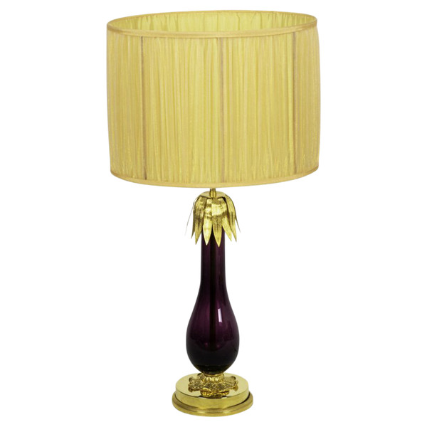 Lamp En Verre Aubergine Et Laiton Doré, Années 1970 - Ls4101261