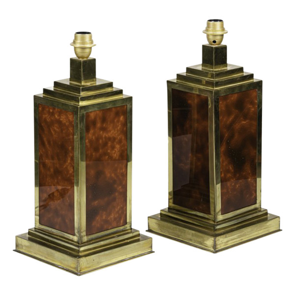 Paire De Lampes En Bakélite Et Laiton Doré, Années 1970 - Ls4113301