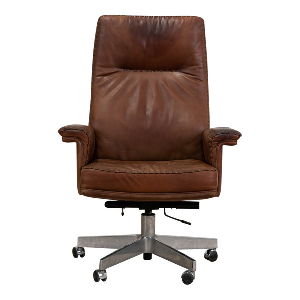 Sedia da ufficio direzionale girevole DS 35 in pelle Swiss De Sede Edition, anni '70