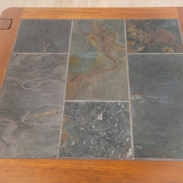 Table basse en orme et ardoise circa 1980
