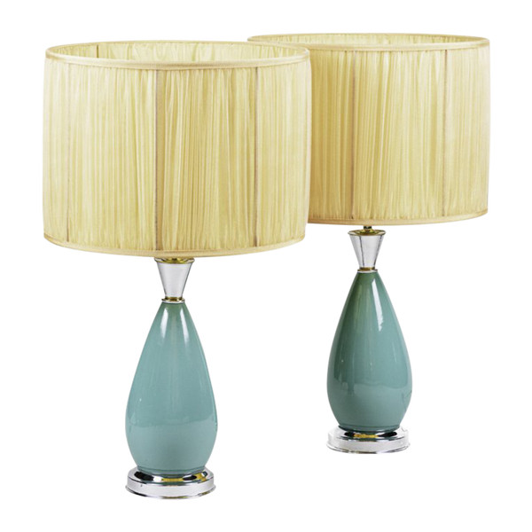 Ein Paar Lampen aus blauem Porzellan und silbernem Messing, 1970er Jahre - Ls3278571
