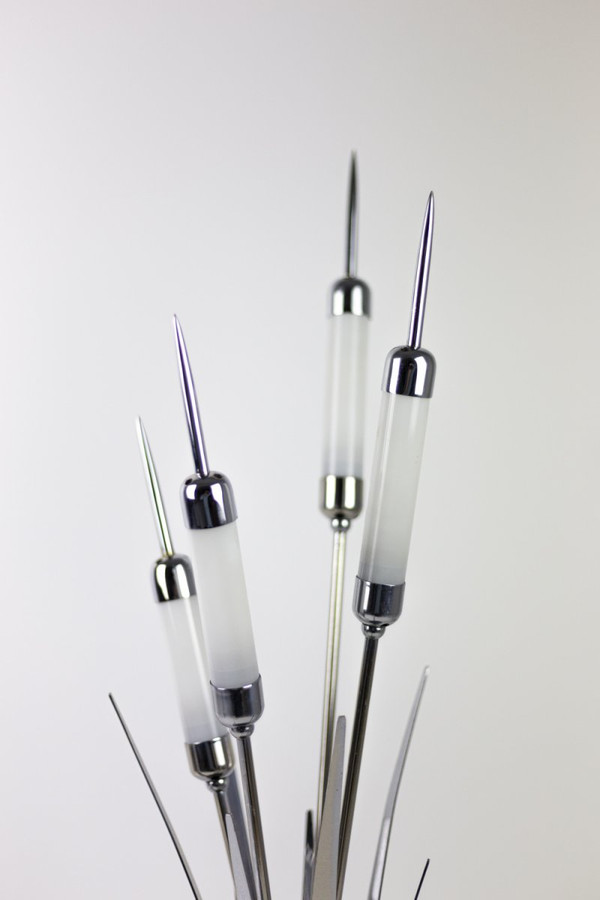 Reed Lamp In Chromed Metal And Alabaster, 1980s - Ls4080281