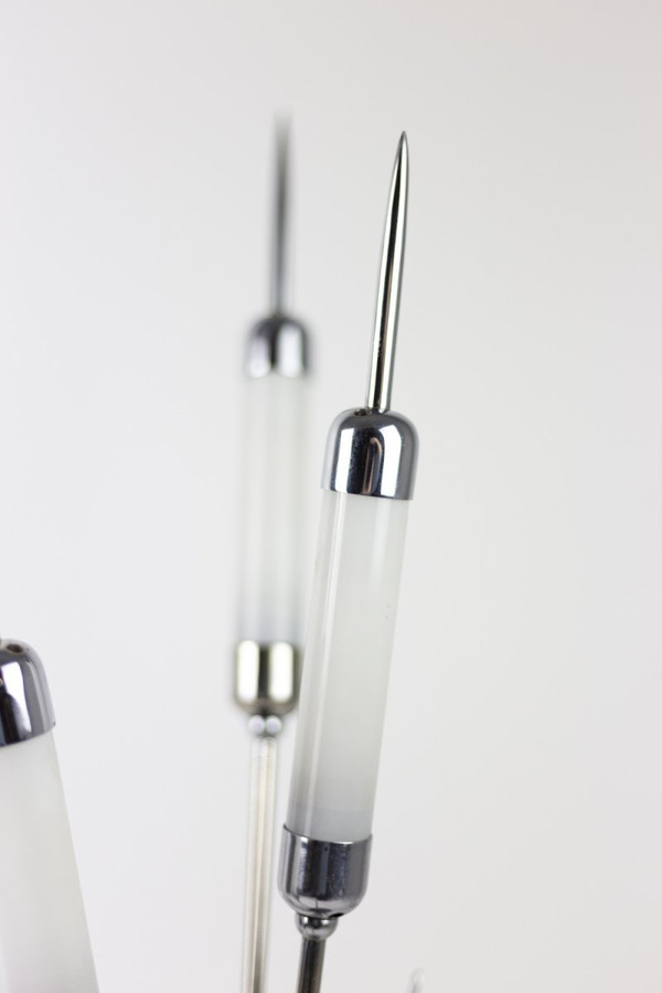 Reed Lamp In Chromed Metal And Alabaster, 1980s - Ls4080281