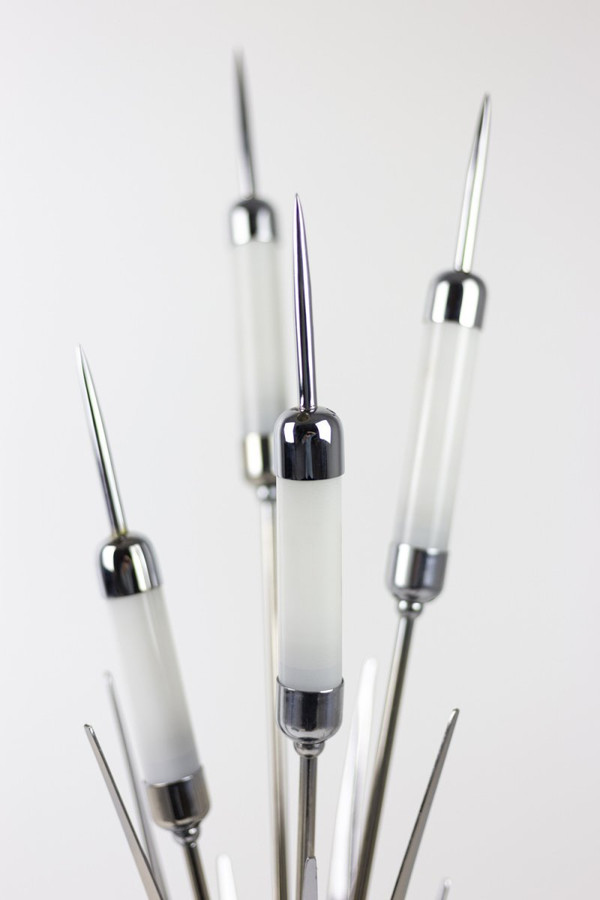 Reed Lamp In Chromed Metal And Alabaster, 1980s - Ls4080281