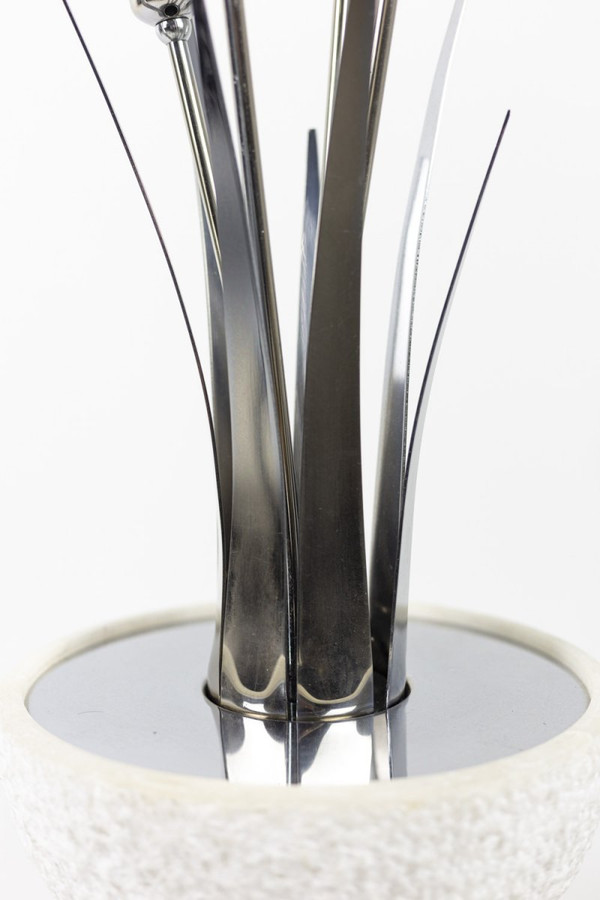 Reed Lamp In Chromed Metal And Alabaster, 1980s - Ls4080281