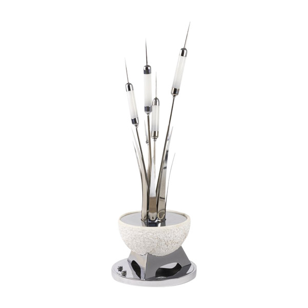 Reed Lamp In Chromed Metal And Alabaster, 1980s - Ls4080281