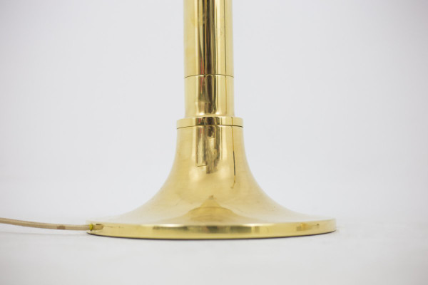 Lampada da terra in legno e ottone dorato, anni '70 - Ls4168401