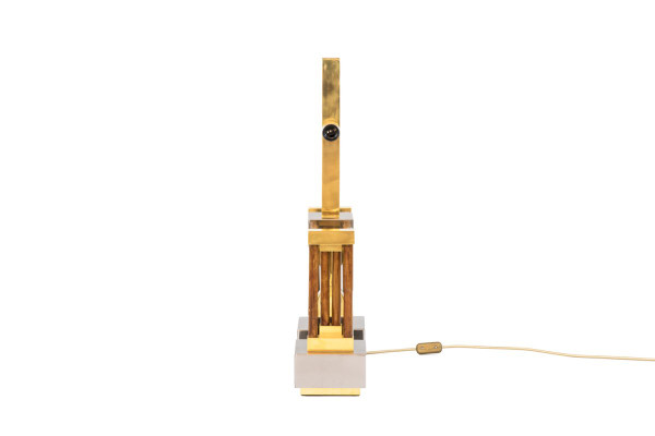Bamboo Lamp, Gold And Silver Brass, 1970's - Ls4120741