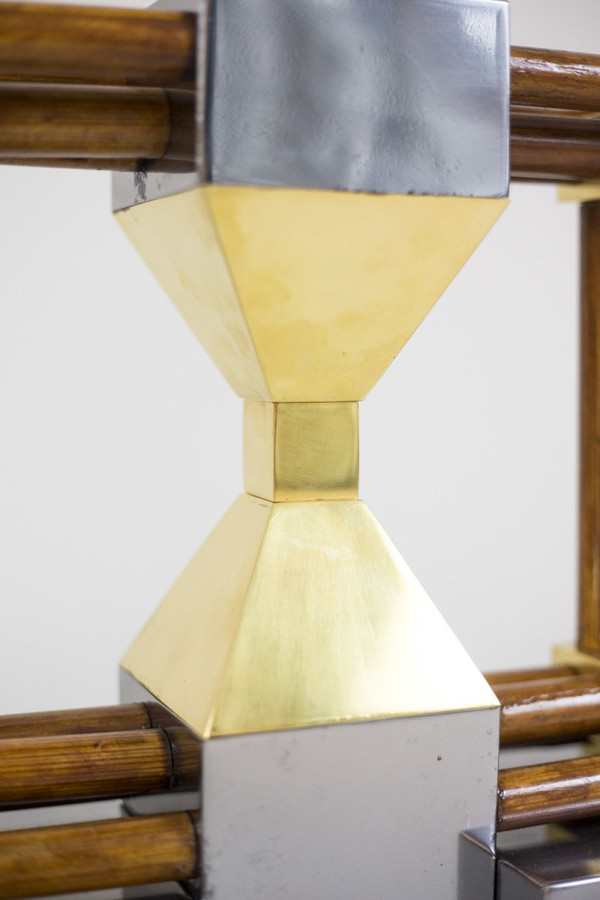 Bamboo Lamp, Gold And Silver Brass, 1970's - Ls4120741