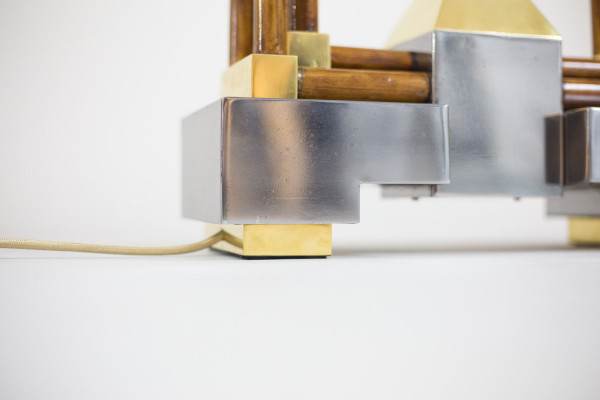 Bamboo Lamp, Gold And Silver Brass, 1970's - Ls4120741