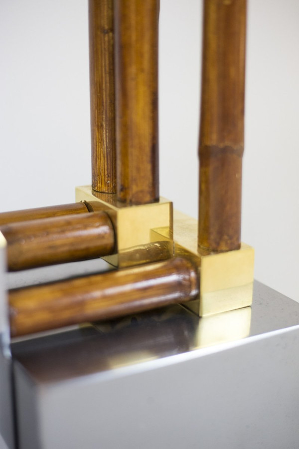 Bamboo Lamp, Gold And Silver Brass, 1970's - Ls4120741