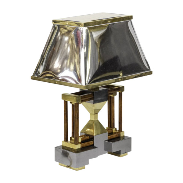 Bamboo Lamp, Gold And Silver Brass, 1970's - Ls4120741
