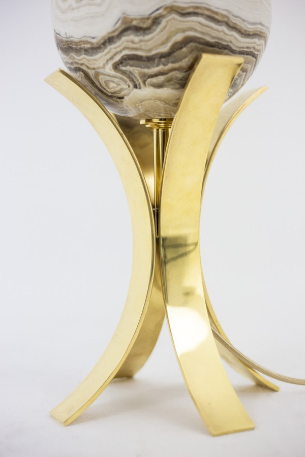 Lampe Sphère En Marbre Et Laiton Doré, Années 1970 - Ls4071681