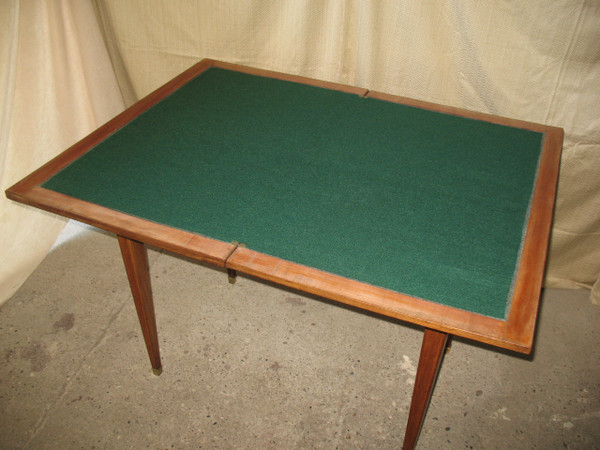Table à jeux et à système en marqueterie à décor de losanges époque 19ème de style Louis XVI