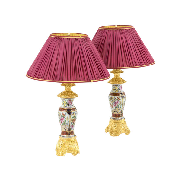 Paire De Lampes En Porcelaine Valentine Et Bronze Doré, Circa 1880 - Ls41221171