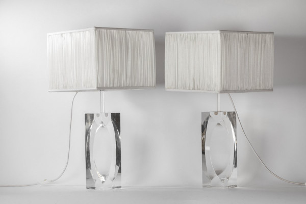 Pair Of Rectangular Lucite Lamps, 1970s - Ls2750831