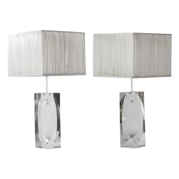 Pair Of Rectangular Lucite Lamps, 1970s - Ls2750831