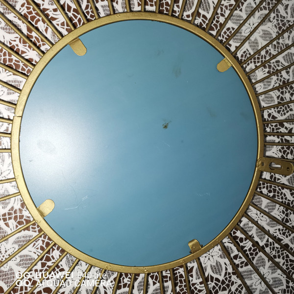 Ancien miroir soleil mural  en laiton doré  dans l'esprit de (Chaty Vallauris)