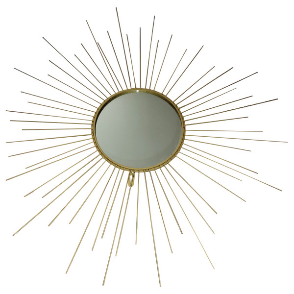 Ancien miroir soleil mural  en laiton doré  dans l'esprit de (Chaty Vallauris)