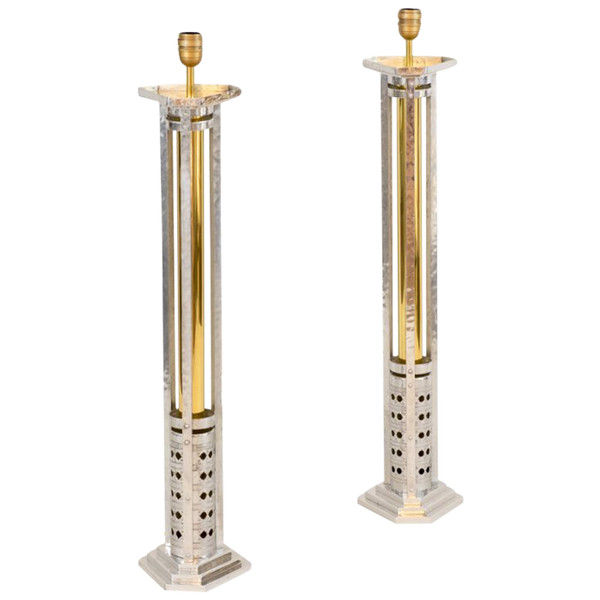 Paire De Grandes Lampes, Fonte D’aluminium Et Bronze Doré, Années 1970 - LS3707711