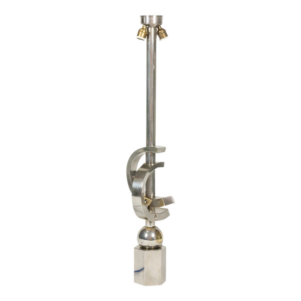 Lampada scultorea in metallo cromato, anni '70