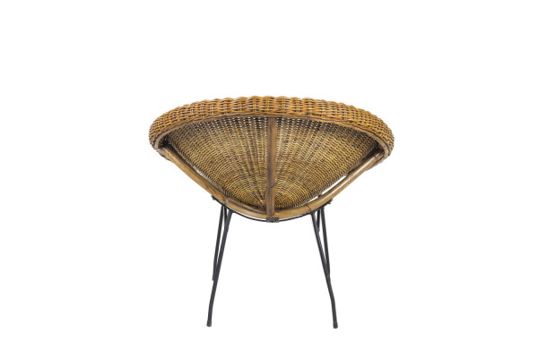 Coppia di sedie da sole in vimini nero e metallo, anni '50 - LS3953801