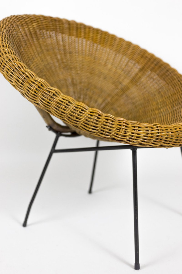 Coppia di sedie da sole in vimini nero e metallo, anni '50 - LS3953801