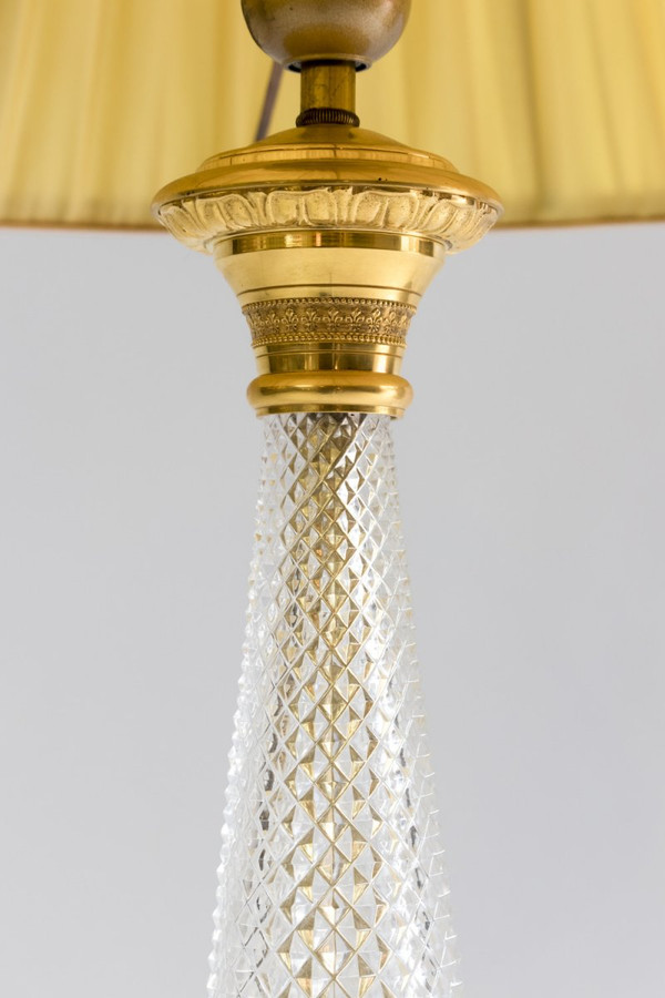 Grande Lampe Style Empire En Cristal Taillé Et Bronze Doré, Années 1940 - LS3000411