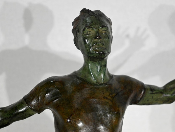 Scultura Spelter "Il Corridore Vittorioso", Art Déco - Inizio XX Secolo