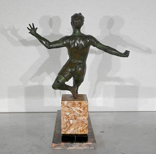 Scultura Spelter "Il Corridore Vittorioso", Art Déco - Inizio XX Secolo