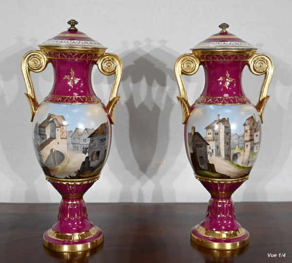 Pair of Paris Porcelain Vases - Early 20th Century