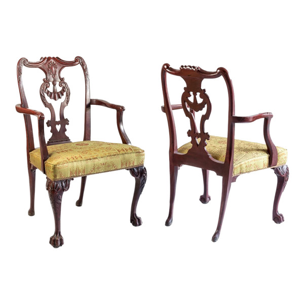 Pair Of Chippendale Style Red Lacquered Wood Armchairs, Circa 1880 - LS3049B1251