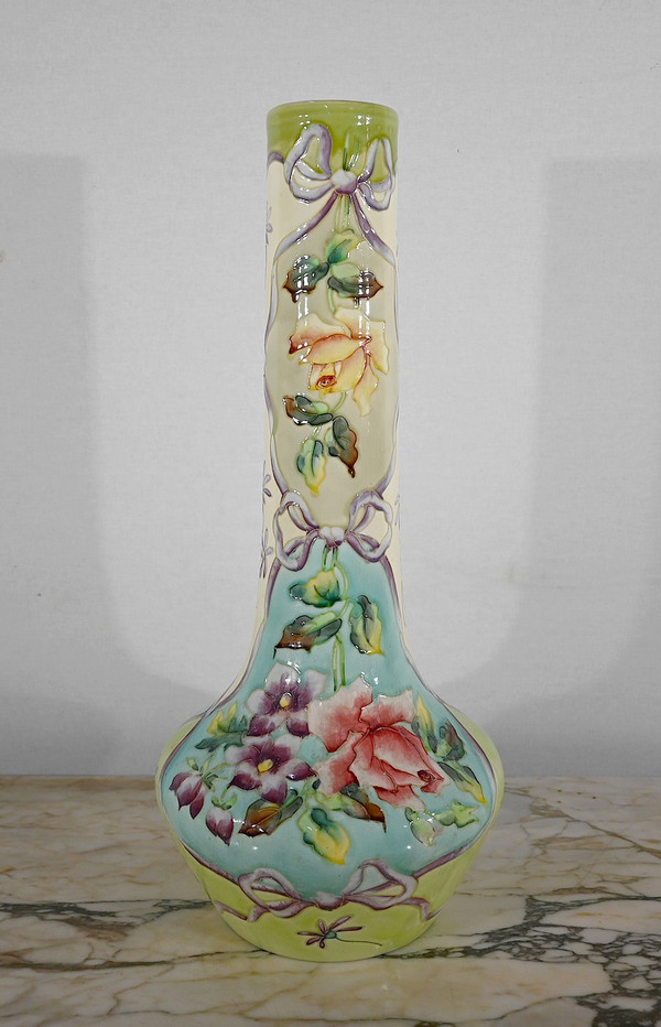 Important Earthenware Vase from Longchamp, Art Nouveau - 1900s