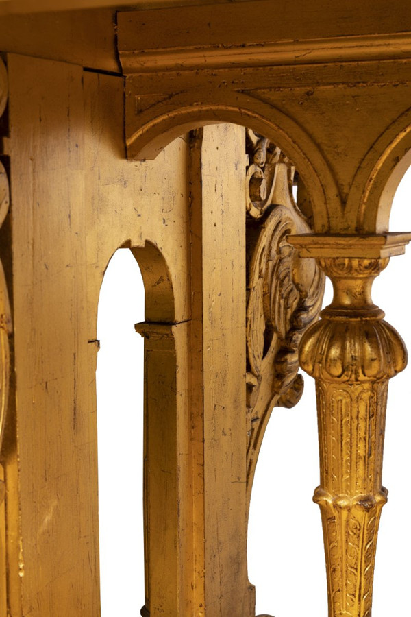 Table De Style Renaissance En Bois Doré Et Marbre, XIXème Siècle - LS26383501