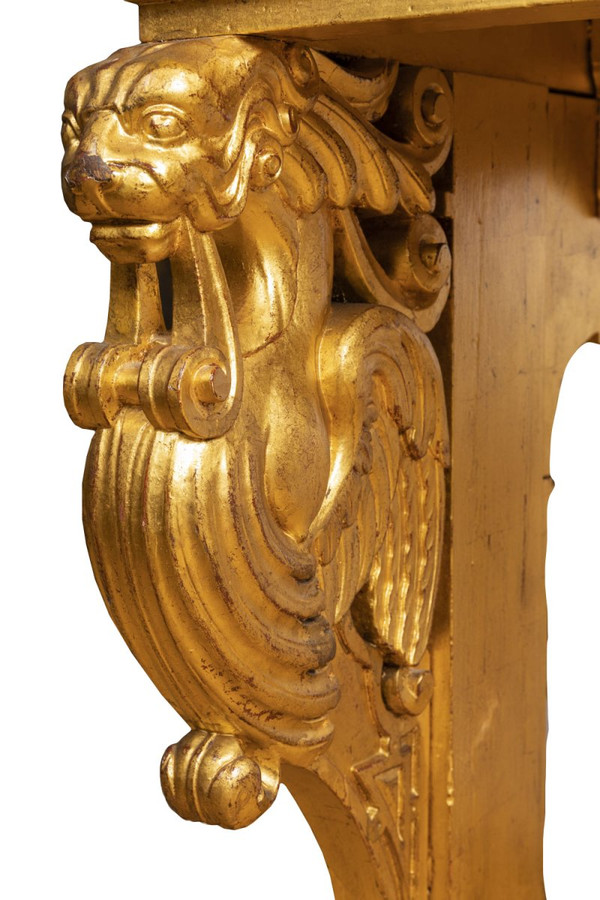 Table De Style Renaissance En Bois Doré Et Marbre, XIXème Siècle - LS26383501