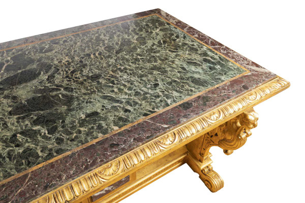 Table De Style Renaissance En Bois Doré Et Marbre, XIXème Siècle - LS26383501