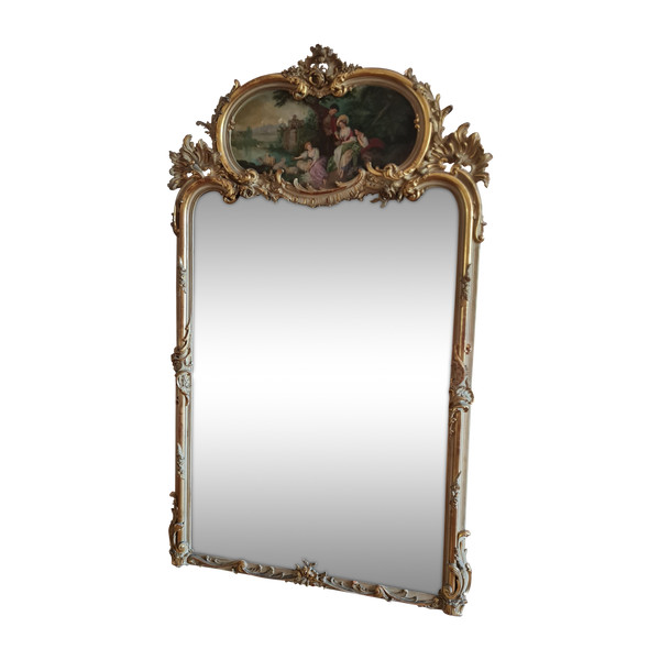 Trumeau mirror in patinated gilded wood