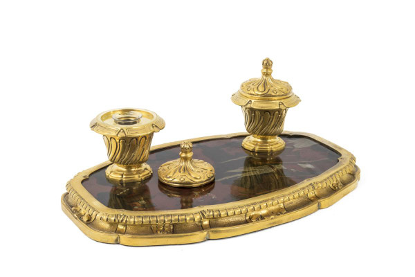 Inkwell In Gilt Bronze And Chinese Lacquer, Late 19th Century - LS50701